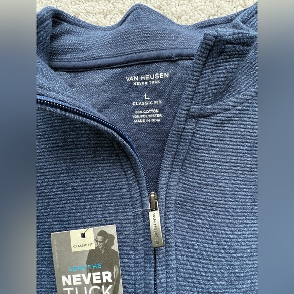 Van Heusen Never Tuck Sweater Mens Blue 1/4 Zip Long Sleeve Classic Fit Size L - Picture 12 of 12